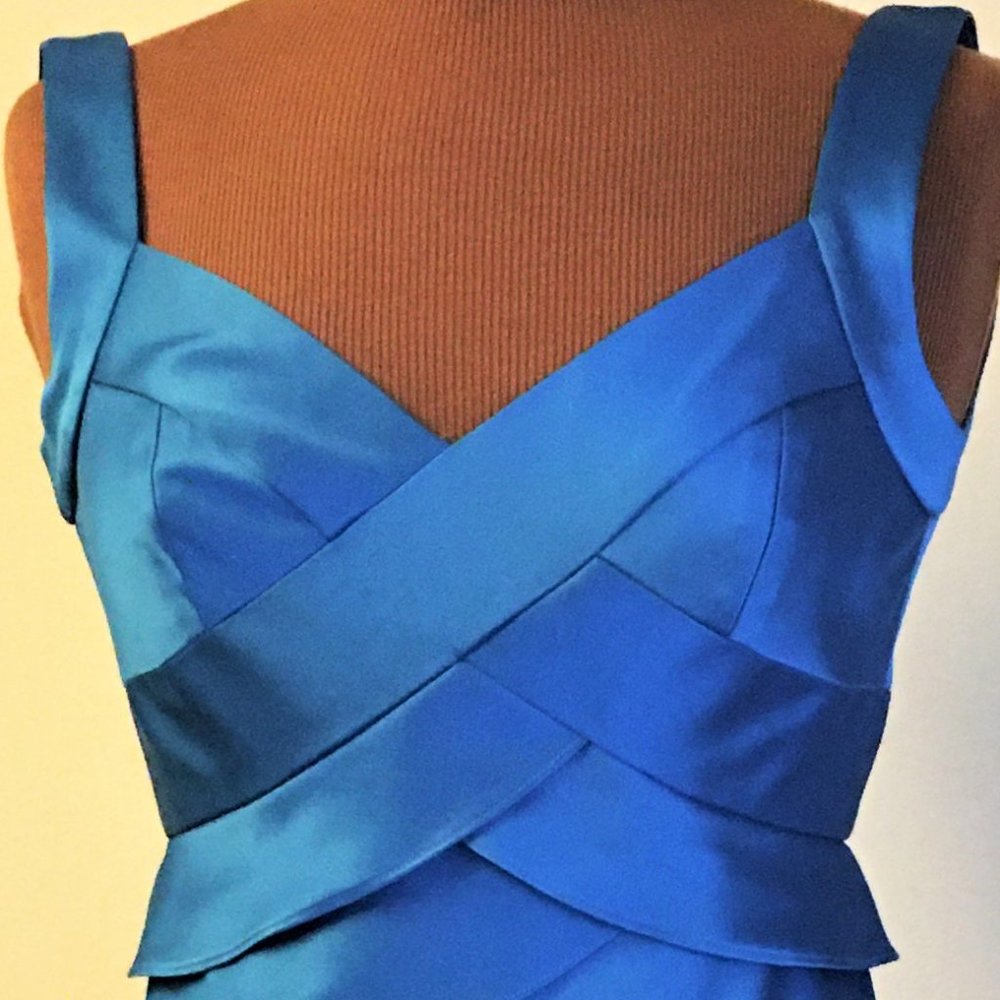 LONDON TIMES Aegean Blue Tiered BodyCon Dress 4 - Picture 3 of 10
